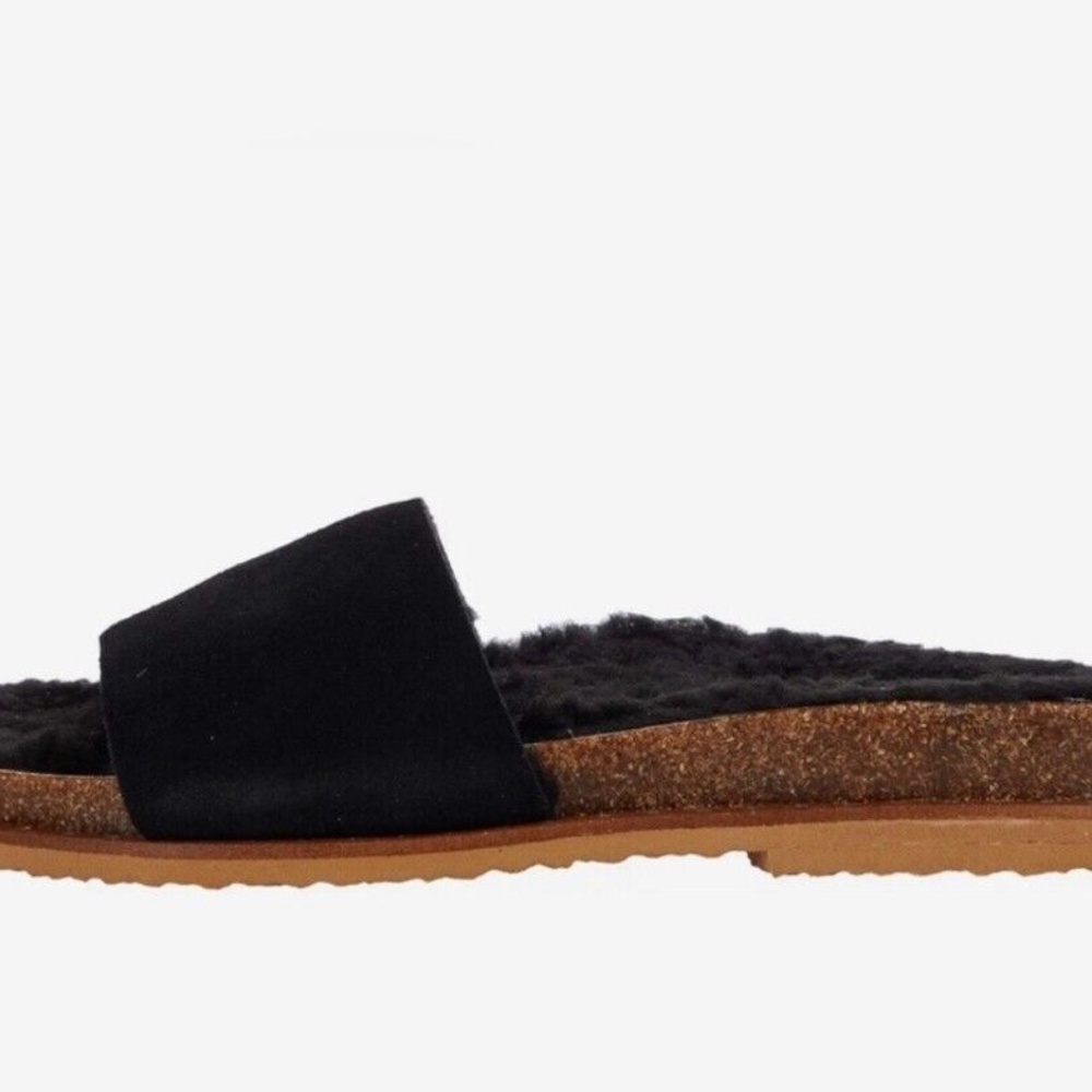 New Vince Camuto Women's Kanadial Slide Sandal Suede Faux Fur Black Comfy NIB - Picture 4 of 8